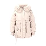 AQ899 Damenjacke Winter Damen Mantel Elegant Damen-Winterparka-Mäntel, weiche -gefütterte mit Kordelzug und Kapuze mit Kunstbesatz Winterparka Damen Schwarze Winterjacke Damen (Beige, XL)