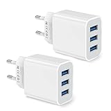 USB Ladegerät, 3-Port USB Adapter 15W, Mehrfach Stecker 2er Pack Schnellladegerät Mehrfach Netzteil für iPhone15/14/13/12/11/X/8 and Samsung, Xiaomi, Tablets, Smartwatch,Handys Ladeladapter