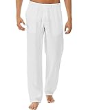 LVCBL Leinenhose Herren Leichte Sommerhose Herren Mit Taschen Weiße M