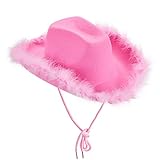 Cowgirl Hut Filz Cowboy Hut für Frauen Flauschige Federkrempe Glänzende Krone Pailletten Retro Hut Lustige Party Halloween Kostüm Hut Zubehör, rosa (1), One size