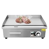 3000W Kommerzieller Elektrogrill 55 x 30 cm halbflacher Arbeitsplattengrill, Edelstahl Restaurantgrill aus Fleisch, Steak, Pfannkuchen, Präzise Temperaturregelung 50-300°C
