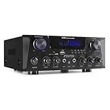 Fenton AV430B Karaoke Verstärker mit Echo, kompakter 600 Watt Bluetooth Verstärker, 2X MIC-In, 2X Cinch-In, MP3-Player, USB, SD, Stereo-HiFi-Verstärker, Amplifier inkl. Fernbedienung - Schwarz