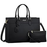 LOVEVOOK Laptoptasche Damen 15,6 Zoll, Groß Arbeitstasche Handtasche Schultertasche Wasserdicht PU Leder Shopper Tasche Aktentasche Lehrertasche Umhängetasche für Business Arbeit Uni Schule，Schwarz