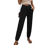 Damen-Jogginghose mit Schmal Zulaufendem Bündchen, Seitentaschen mit überkreuzter Taille, Damen-Trainingshose für den Alltag, Lässig, Locker (XXL)