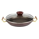 GZKDKZB Spanische Paella-Pfanne mit Glasdeckel, antihaftbeschichteter Fischtopf aus Aluminiumlegierung mit Zwei Griffen, induktionsgeeignet, für Gas-, Elektro- und Cerankochfelder, 22 cm