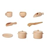 COSMEVIVI 1 Satz Holz Geschirr Set Spielzeug Küchenessen Spielen Geschirr Werkzeug Spielhaus-Tool Geschirr Sensorische Werkzeuge Mini-Werkzeuge Für Die Küche Simulationsgeschirr Hölzern