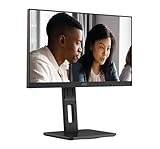 AOC 22E2UMF - 22 Zoll Full HD Monitor, höhenverstellbar, Lautsprecher, Adaptive Sync (1920x1080, 75 Hz, 4 ms, VGA, HDMI, DP, USB Hub) schwarz