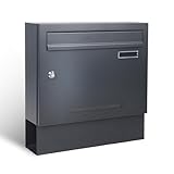Zedelmaier®Briefkasten personalisierbar mit Edelstahl-Namensschild und Hausnummer, mit Zeitungsfach,wetterfest und rostfrei,Wandbriefkasten Postkasten Mailbox(Anthrazit RAL 7016 38 * 39cm+4 SCHL)