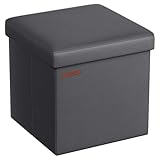 SONGMICS Sitzhocker 38 cm, Aufbewahrungsbox faltbar, Fußhocker mit Deckel, aus Kunstleder, bis 300 kg belastbar, für Eingang, Wohnzimmer, Schlafzimmer, schiefergrau LSF010G01