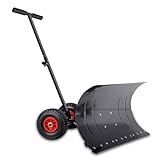 PEILU Schneeschaufel auf 2 Rädern Rückenschonender Metall Schneeschieber mit 5-Fach Höhenverstellbar Schneeschild 74cm Breite Schneeräumer Hand-Schneepflug für Schnee- und Laubbeseitigung