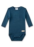Sanetta Baby-Body langarm blau aus Merinowolle & Seide | Hochwertiger und nachhaltiger Body für Mädchen & Jungen aus Wolle-Seide-Mix. Baby Body