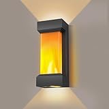 AmazeFun 17W Außenlampe Wand Flammen LED Wandleuchte - Up and Down Leuchten Aussen, IP65 Außenleuchte Aussenlampe Wand, 3000K Warmweiß, Wandlampe Aussenbeleuchtung für Hauswand Terrasse, 1 Stück