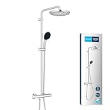GROHE Vitalio 250, Duschsystem wassersparend 8l pro Min (Regendusche mit Thermostat und schwenkbarem Kopfbrausearm, Sicherheitssperre bei 38°C, Duscharmatur mit Antikalk-System), rund, chrom, 26677001