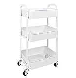 Rollregal mit 3 Ebenen, multifunktionaler Aufbewahrungswagen mit Rollen und Netzkorbgriffen, einfache Montage für Büro, Bad, Küche