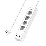 POWSAF 4-Fach Steckdosenleiste mit 4 USB-Anschlüssen, Max. 4000W und 16A, Mit USB-C-Steckdose, Wandmontage, Schalter, für Smartphones, Laptops, Weiß