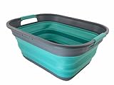 SAMMART 19,5 l zusammenklappbarer Kunststoff-Aufbewahrungskorb–faltbarer Pop-Up-Aufbewahrungsbehälter–tragbare Waschwanne – platzsparend (Grau/Türkisblau)