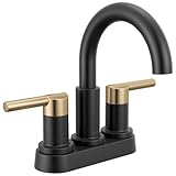Delta Nicoli Centerset Badezimmer-Wasserhahn, Schwarz und Gold, 2-Griff-Badezimmer-Wasserhahn, Delta Badezimmer-Waschbeckenarmatur, schwarzer 3-Loch-Badezimmer-Wasserhahn,
