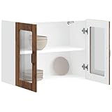 Rustikaler Küchenschrank Hängeschrank mit Glastür Vintage Stil Holz Küchenzeile mit Ablageregal