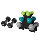 SONGMICS Hanteln, Hantelset 2 x 5 kg, Kurzhanteln mit Hantelständer 2 x 1 kg, 2 x 2 kg, 2 x 3 kg, Krafttraining, zu Hause, im Büro, Fitnessstudio, schwarz, limettengrün, aquamarin und hellgrau SYL60GN