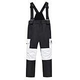 UIFLQXX Schneehose für Kinder, Jungen, Mädchen, schneefest, wasserabweisend, Regenhose mit Reißverschlusstaschen, für Sport, Sporthose, warme Hose, Schwarz , 8-10 Years
