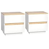 LEADZM Nachttisch 2er Set, Holz-Nachtkommode mit 2 Schubladen, Nachtschrank für Boxspringbett, Beistelltisch für Schlafzimmer und Wohnzimmer, 38 x 32 x 40 cm (2, 2 Schublade)
