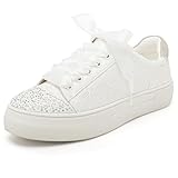 Elivandon 9994 Hochzeit Schuhe Spitze Braut Sneakers 3,7cm Plattform Braut Tennis Schuhe Sparkling Strass Hochzeit Sneakers Farbe Elfenbein,Größe 40 EU (6.5 UK)