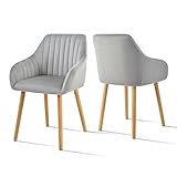 Goeurvant 2er Set Esszimmerstühle mit Holzbeine Küchenstuhl mit Armlehne aus Samt Stühle Esszimmer Armlehnstühle Wohnzimmerstuhl für Küche Esszimmer, Hellgrau