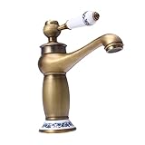 SEWOART Antiker Wasserhahn Mit Weißer Porzellanverzierung Einhebel Waschtischarmatur Für Badezimmer Und Küche Gebürstetes Bronze Finish Ideal Für Waschbecken Und Spültische