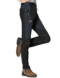 Rdruko Skihose Damen Wasserdicht Winterhose Gefüttert Warme Softshellhose Winter Outdoorhose Winddicht Thermohose für Outdoor-Aktivitäten (Schwarz, M)
