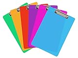 6 Coloured Plastic Clipboards | Strong 12.5 x 9 Inch (A4 Size) Multi Pack Clipboard | Holds 100 Sheets! | Acrylic Clipboards with Low Profile Clip & Heavy Duty Clip Boards |