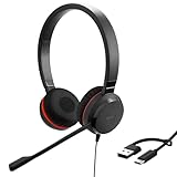 Jabra Evolve 20 SE Stereo Headset - Microsoft Zertifizierte Kopfhörer für VoIP Softphone mit passiver Geräuschunterdrückung - USB-C/A - Schwarz