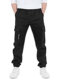 CAMLAKEE Cargohose Jungen Jogginghose Kinder Cargo Hosen Jungs Arbeitshose mit Elastischem Bund Schwarz DE: 140-146 (Herstellergröße 140)