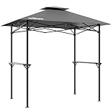 Wiltec Grillpavillon in Grau 242 x 158 x 250 cm, BBQ Pavillon mit Rauchabzug, Grillüberdachung mit wasserfester Dachplane, Grillzelt mit 2 Ablagen
