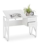 Relaxdays Schreibtisch neigbar, verstellbare Arbeitsfläche, Laptoptisch oder Zeichentisch, HBT 75x110x55cm, weiß