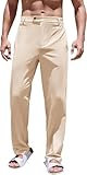 Runcati Herren Leinenhose Lang Leicht Baumwolle Hose Loose Fit Sommerhose Casual Freizeithose Sommer Strand Hosen Yoga Khaki XL