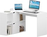 eSituro Schreibtisch L-Form, Eckschreibtisch mit Regalen, Weiß, 120x100x75 cm, Computertisch Bürotisch PC Tisch mit Ablagen, für Arbeitszimmer Wohnzimmer Schlafzimmer