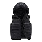 Kinder Steppweste Ärmellos Weste Leichte Jungen Mädchen Winter Warm Gefütterte Jacke Hoodie Sportweste Übeergangsweste Softshell Weste Reißverschluss Wintermantel Reitweste Dünne (1-Black, 160)