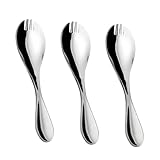 Gatuida 3 Stück Kinderbesteck aus Edelstahl Multifunktionale Gabel und Löffel für Babys Silberfarben Robustes Essgeschirr für Familie und Restaurant