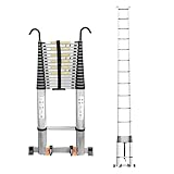JADDUO Teleskopleiter, 7,6 m Verlängerungsleiter, Aluminium, leichte Teleskopleiter mit 2 dreieckigen Stabilisatoren, Teleskopleiter, Dachbodenleiter, Wohnmobil-Leiter für Reisen, zusammenklappbare