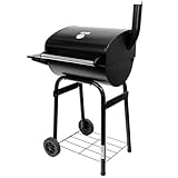 Mega-M Kohlegrill GARTEN | mit Deckel und Kamin | BECKEL | Thermometer | Tragbar - Transportrollen | schwarz | 98x69x48 cm | mit Ablage | Beistelltisch |