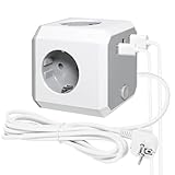 Steckdosenwürfel mit 2m Kabel, 4 Fach Mehrfachsteckdose mit Kabel, 4 Fach Steckdosenleiste mit 2 USB A & 1 USB C, 16A 4000W Mehrfachstecker mit Schalter, Steckdosenverteiler für Büro Hause Reisen