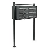 Wiltec 6er Briefkastenanlage Anthrazit 945 x 270 x 1200 mm, Standbriefkasten mit 2x3 Fächern, Schlüssel und Namensschild, Briefkasten Postkasten mit Ständer
