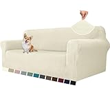 YSTELLAA Stretch Sofa Überzug 3 Sitzer, Sofaschoner rutschfest Mit Armlehne, Universal Jacquard Sofabezug, Dicke Sofabezug Für Hunde Katzen Und Haustiere, Waschbare Sofa Cover, Beige