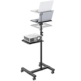 RICOO Beamer Ständer Stativ mit Rollen Höhenverstellbar CZ0800 Ständer für Projektoren Beamerständer Standfuß bis 10 Kg je Ablage Regal Laptoptisch Mobile Notebook Halterung Stand