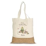 GRAVURZEILE Bedruckte Einkaufstasche Kork - Festvorbereitung - Personalisiert mit Name - Einkaufsbeutel aus Baumwolle & Korkbesatz - Tragetasche mit langen Tragegriffen - Geschenk zu Weihnachten