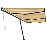 Standmarkise Automatisch, Standmarkise Terrassenüberdachung Sonnenschutzrollo Terrassendach Geeignet für Bars Garten Balkon Restaurant 600x350 cm Gelb/Weiß