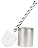 BADfabrik24 Edition One WC-Garnitur gerade Form Edelstahl mit Glaseinsatz & Ersatz-Bürstenkopf – freistehend, Ø 10 cm Höhe 36 cm, Silber, offene Form, standfest, ohne Bohren – hygienische Reinigung