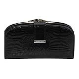 Jennifer Jones - präsentiert von ZMOKA - edle geräumige XXL Damen Bügelbörse Damengeldbörse Portemonnaie in Kroko Optik Lackleder mit 14 Kartenfächern (Schwarz)