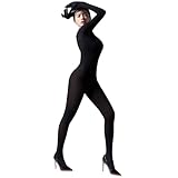 RUIBAVYA Damen Bodystocking Langarm Ganzkörper Samt 120D Catsuit Bodysuit Umfassen Fünf Finger Handschuh Jumpsuit Sexy