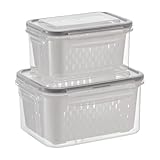Frischhaltedosen – luftdichtes Gefrierbox-Set, 2 Stück mit abnehmbarem Sieb, Kühlschrank-Aufbewahrungsbehälter für Fleisch, Obst, Gemüse, Küchenorganisation, Mahlzeitvorbereitung, Lebensmittelretter